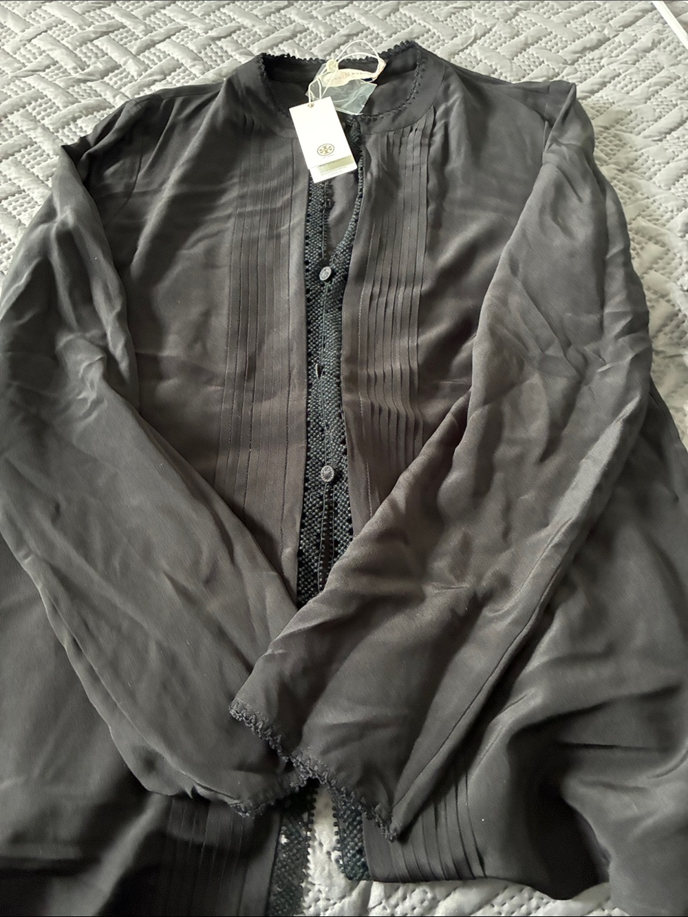 Tory Burch Black Women's Lightweight Button-Front silk shirt